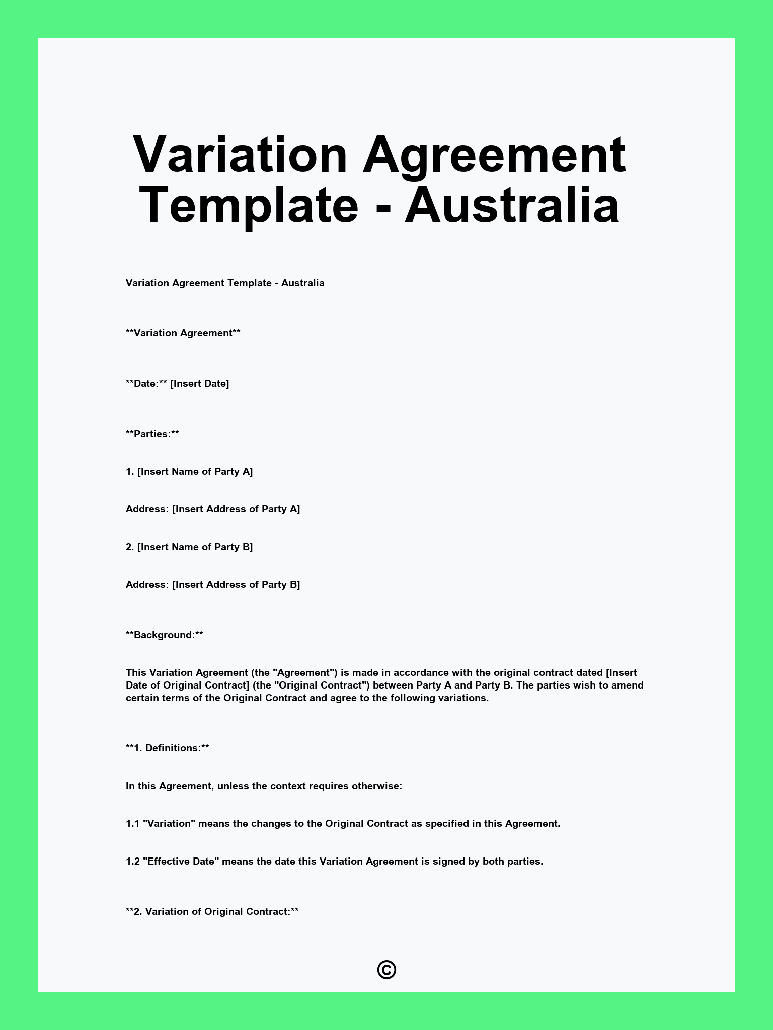 Variation Agreement Template - Australia