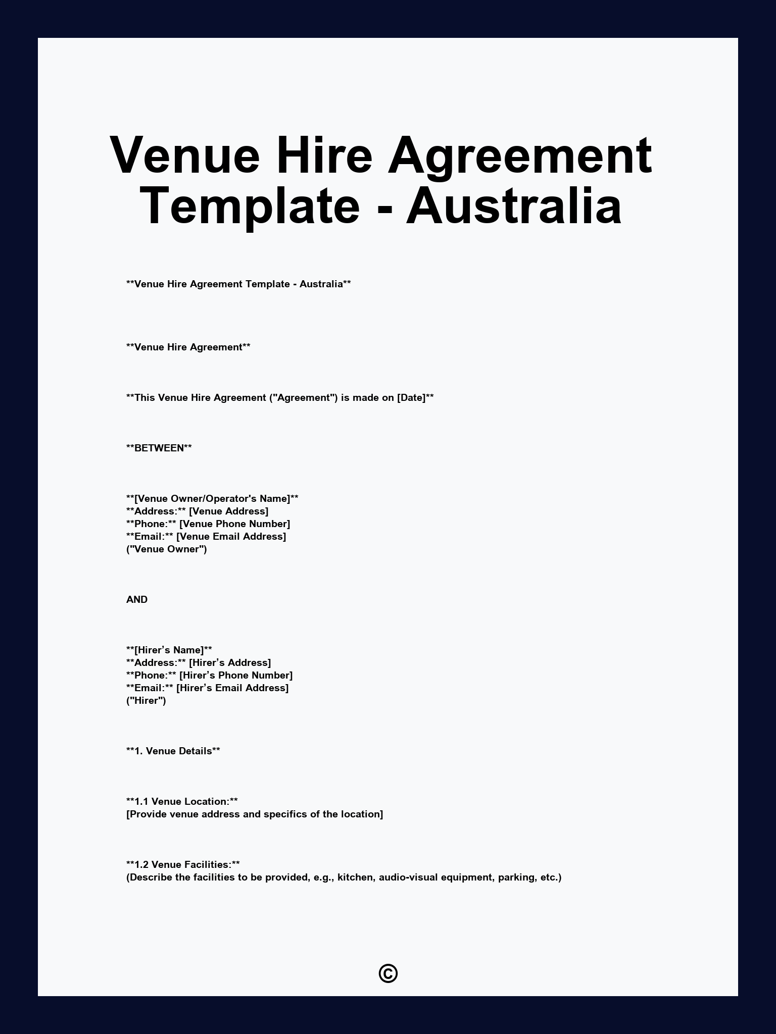 Venue Hire Agreement Template - Australia