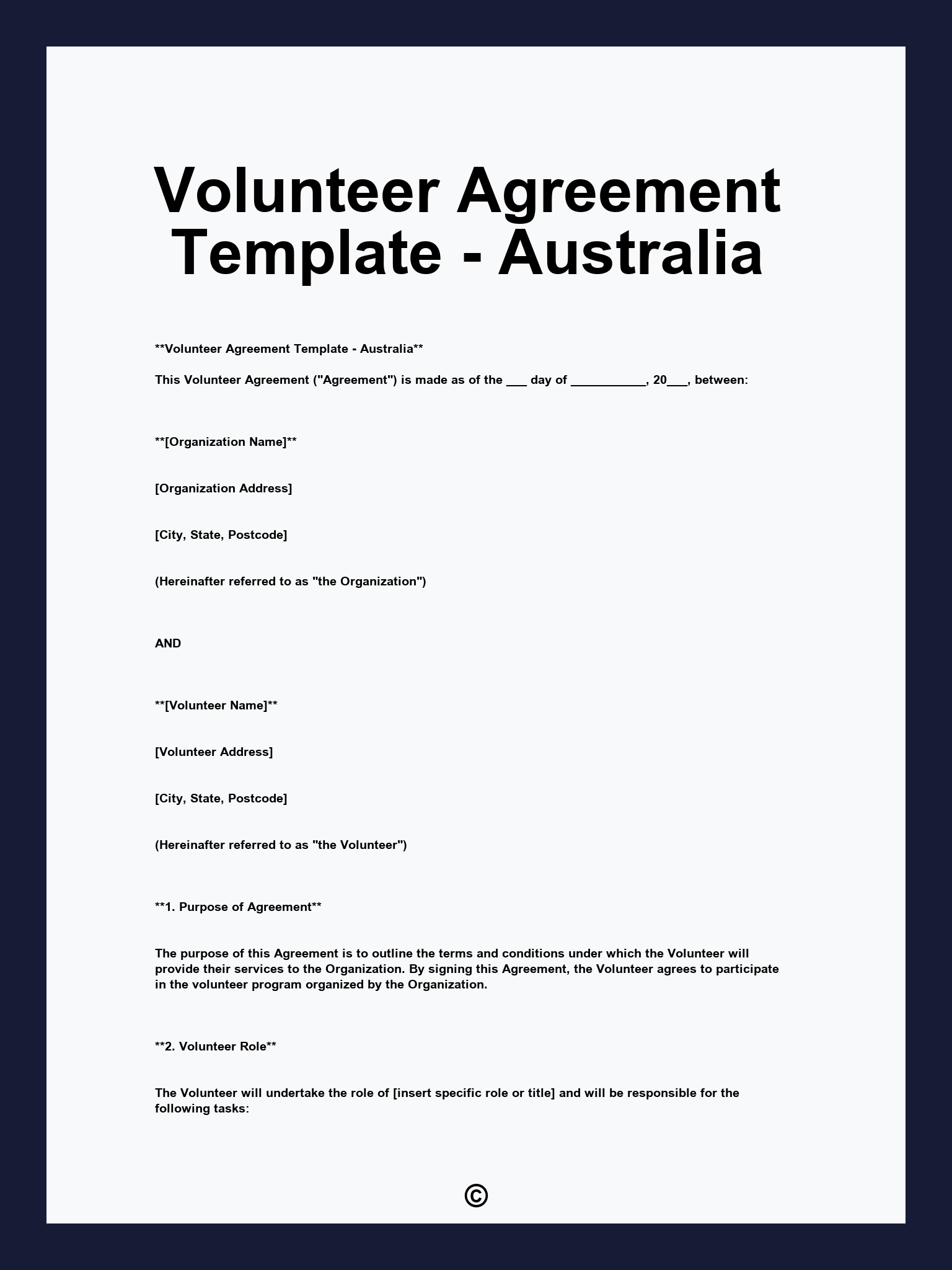 Volunteer Agreement Template - Australia
