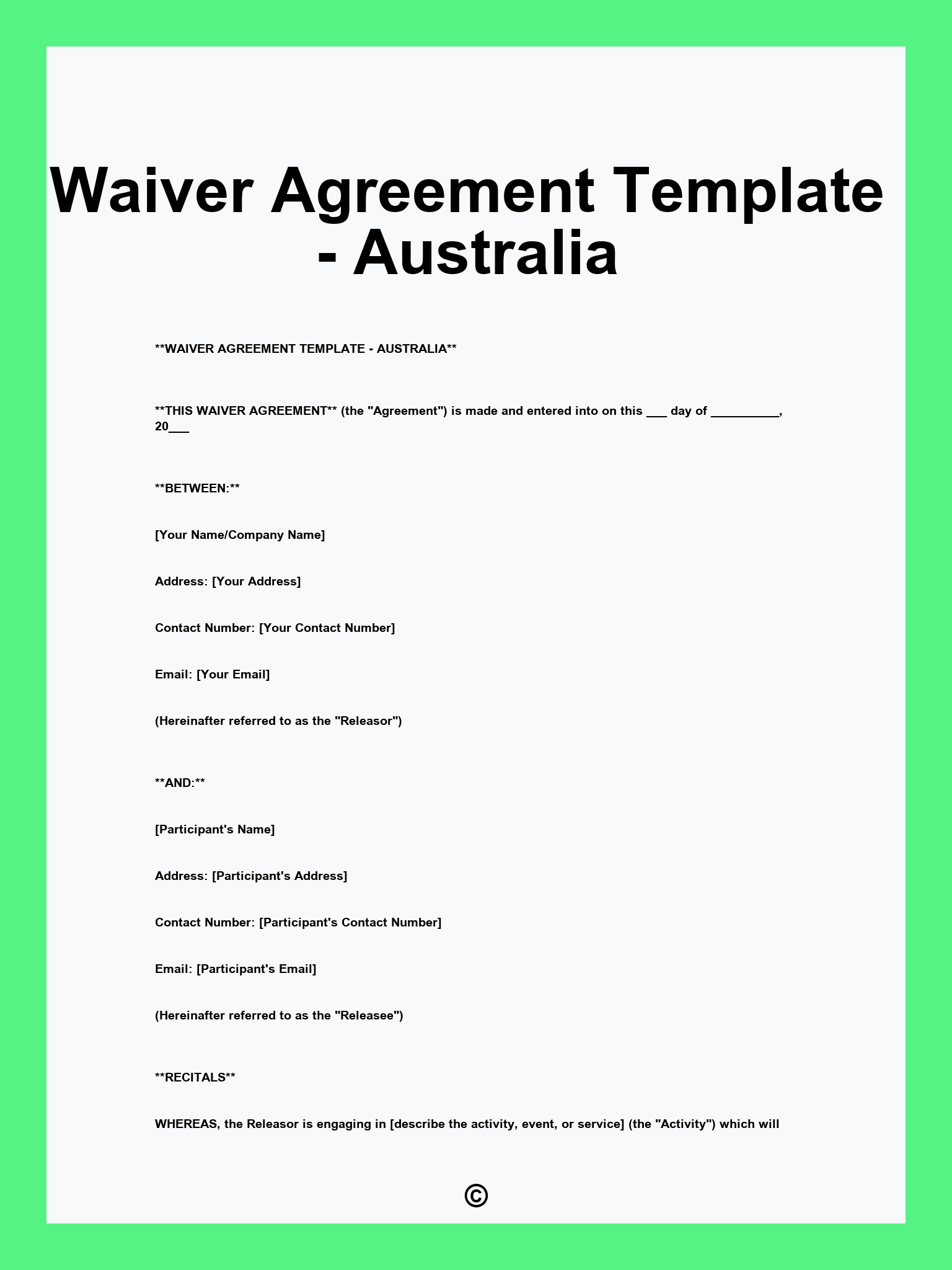Waiver Agreement Template - Australia