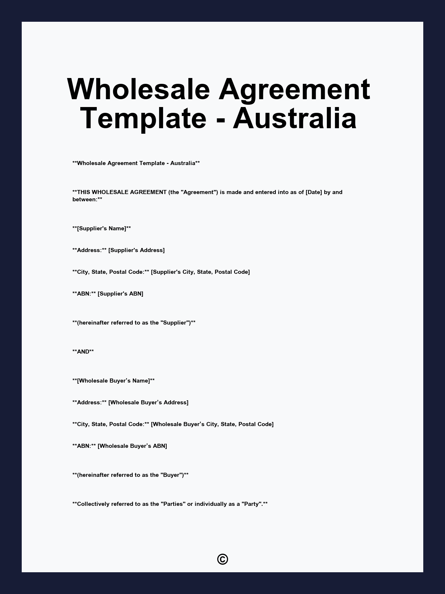 Wholesale Agreement Template - Australia