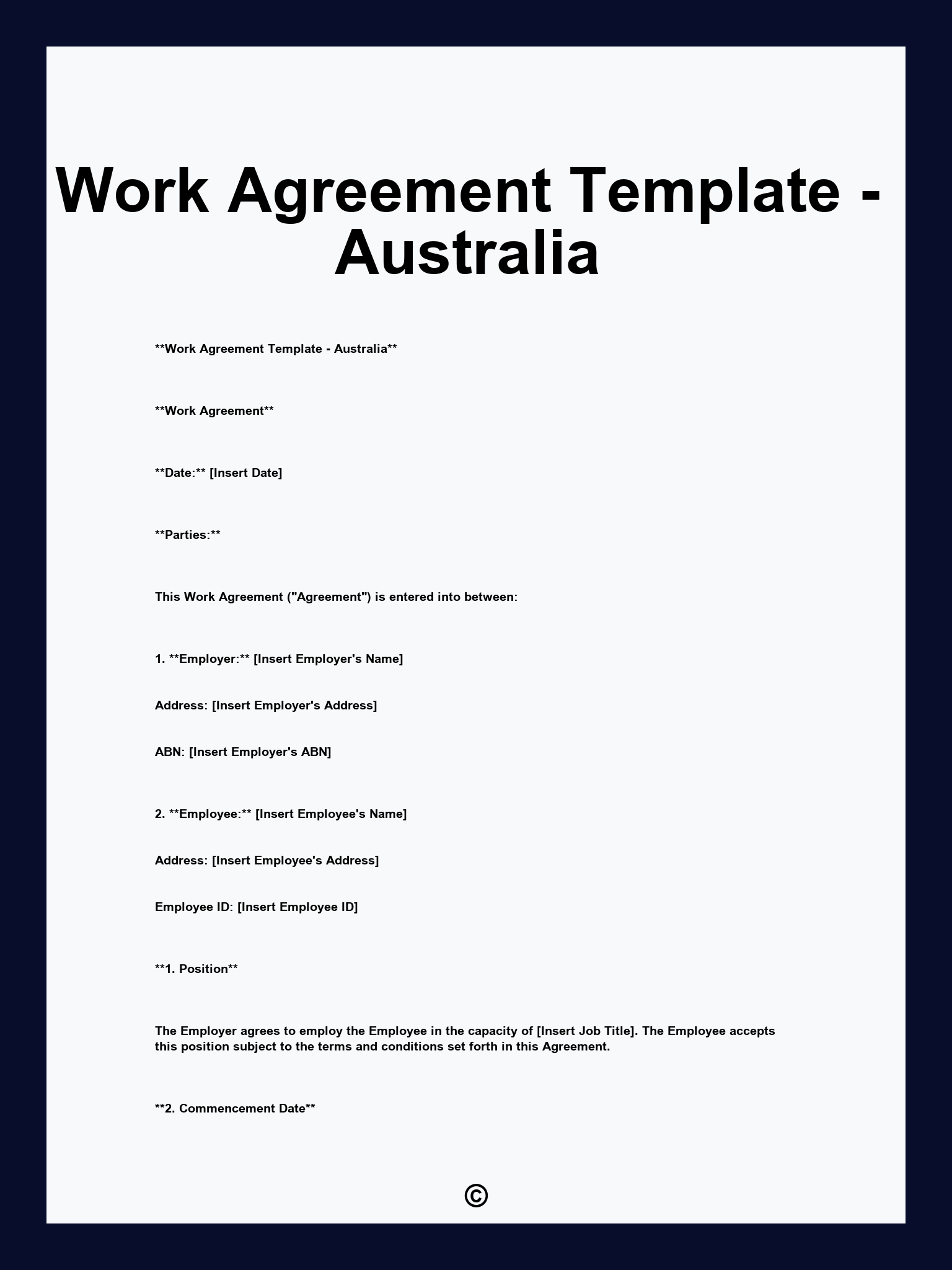 Work Agreement Template - Australia